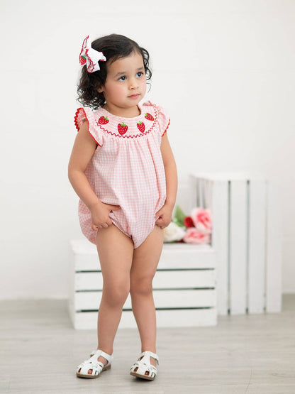 Strawberry Plaid Smocked Romper