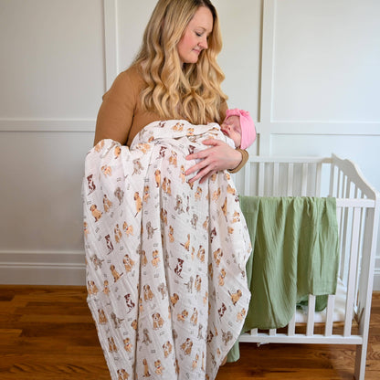 Baby Muslin Swaddle Blanket Woof Woof Dog Theme