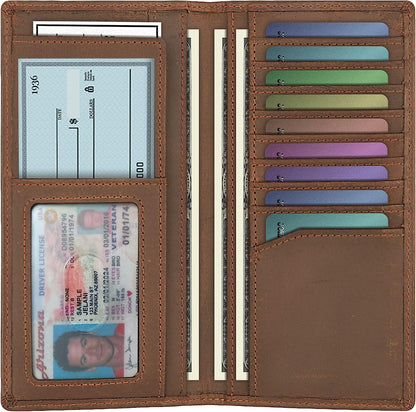 Genuine Leather Long Bifold Wallet