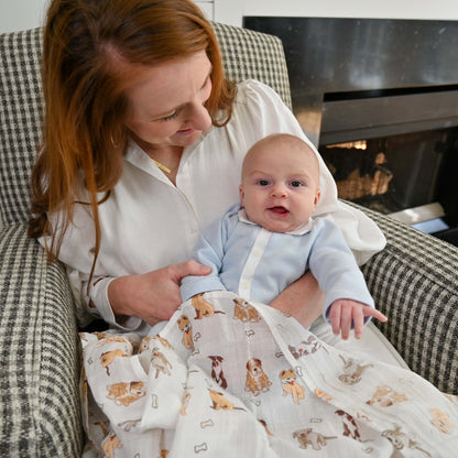 Baby Muslin Swaddle Blanket Woof Woof Dog Theme