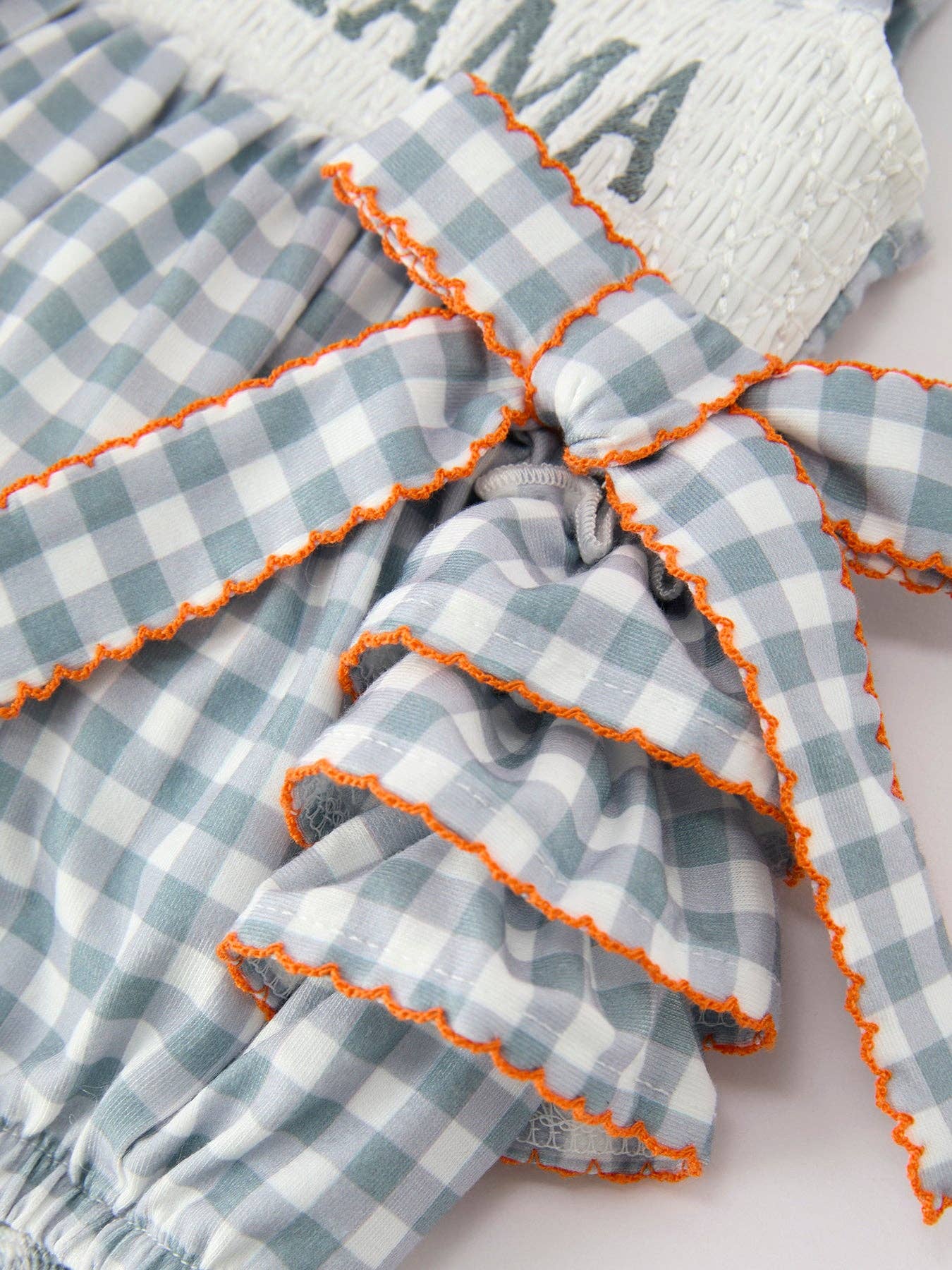 Summer Plaid Smocked “I ❤ MAMA” Girls Romper