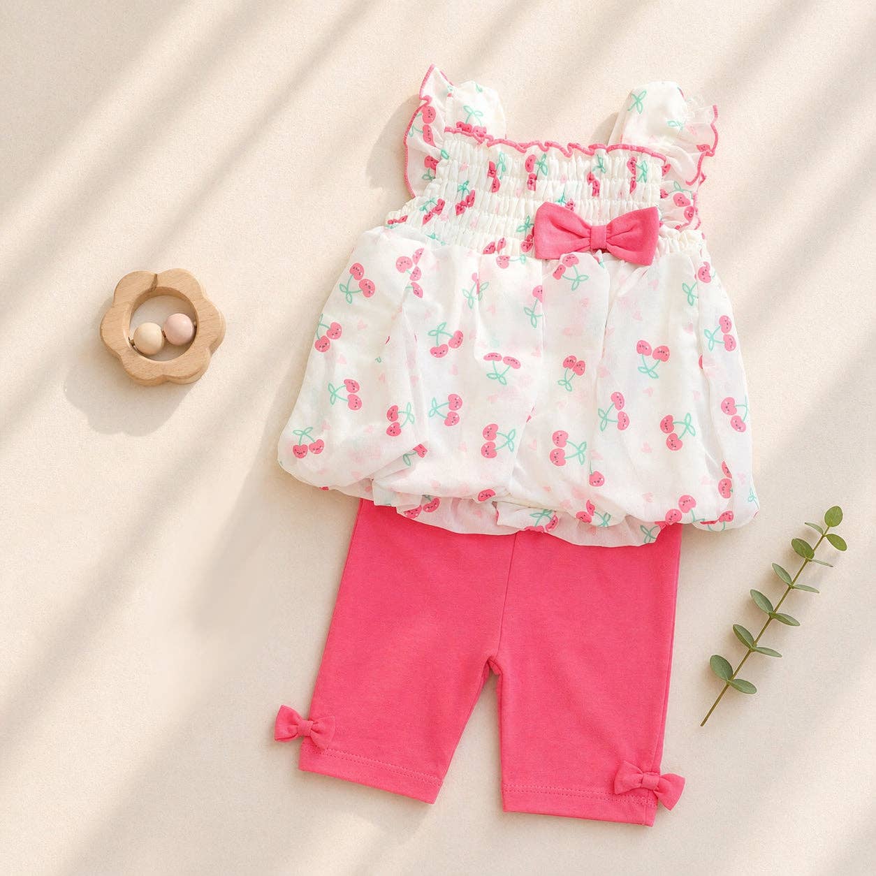 Cherry and Bows Chiffon Baby Girl Outfit - Chiffon Top and Shorts