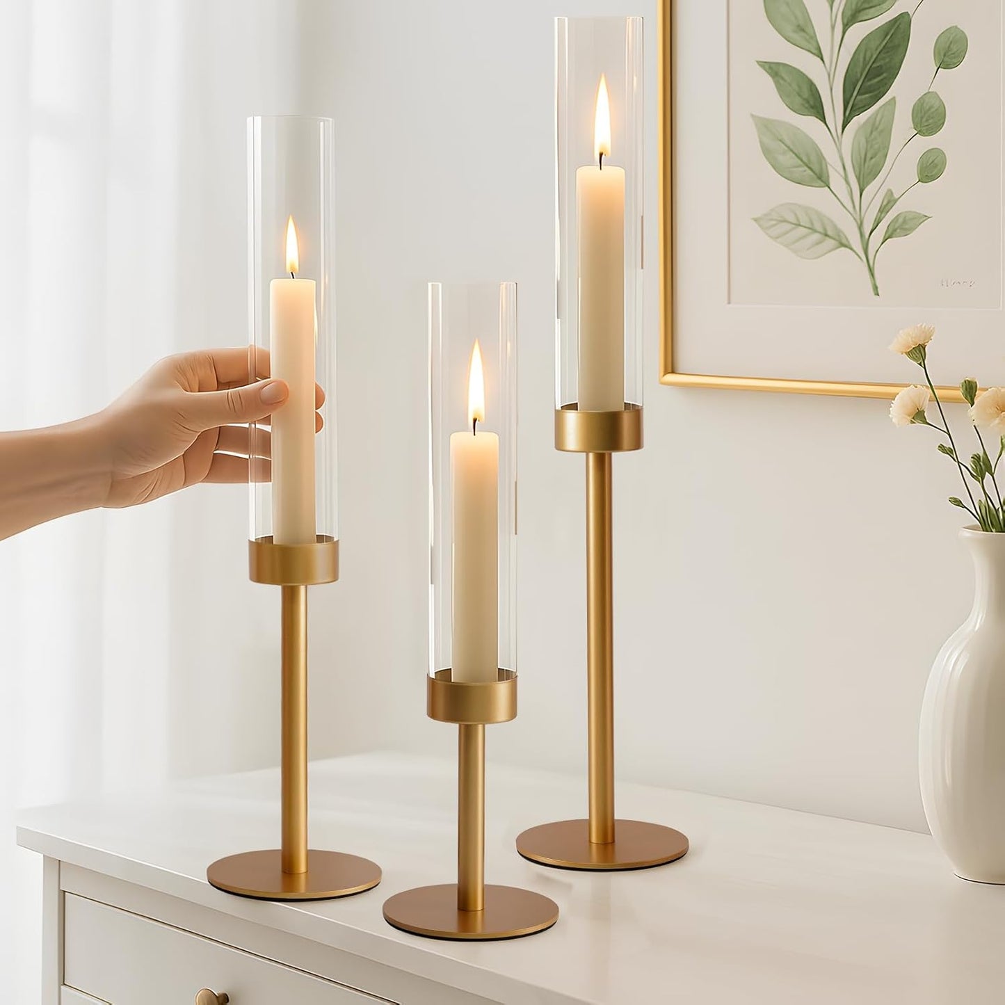 Hurricane Glass Taper Candle Holders - 3 Sizes