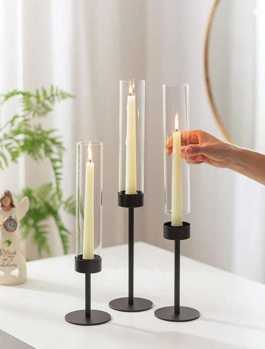 Hurricane Glass Taper Candle Holders - 3 Sizes