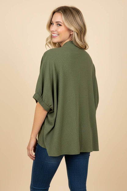 Animal Print Textured V-Neck Top