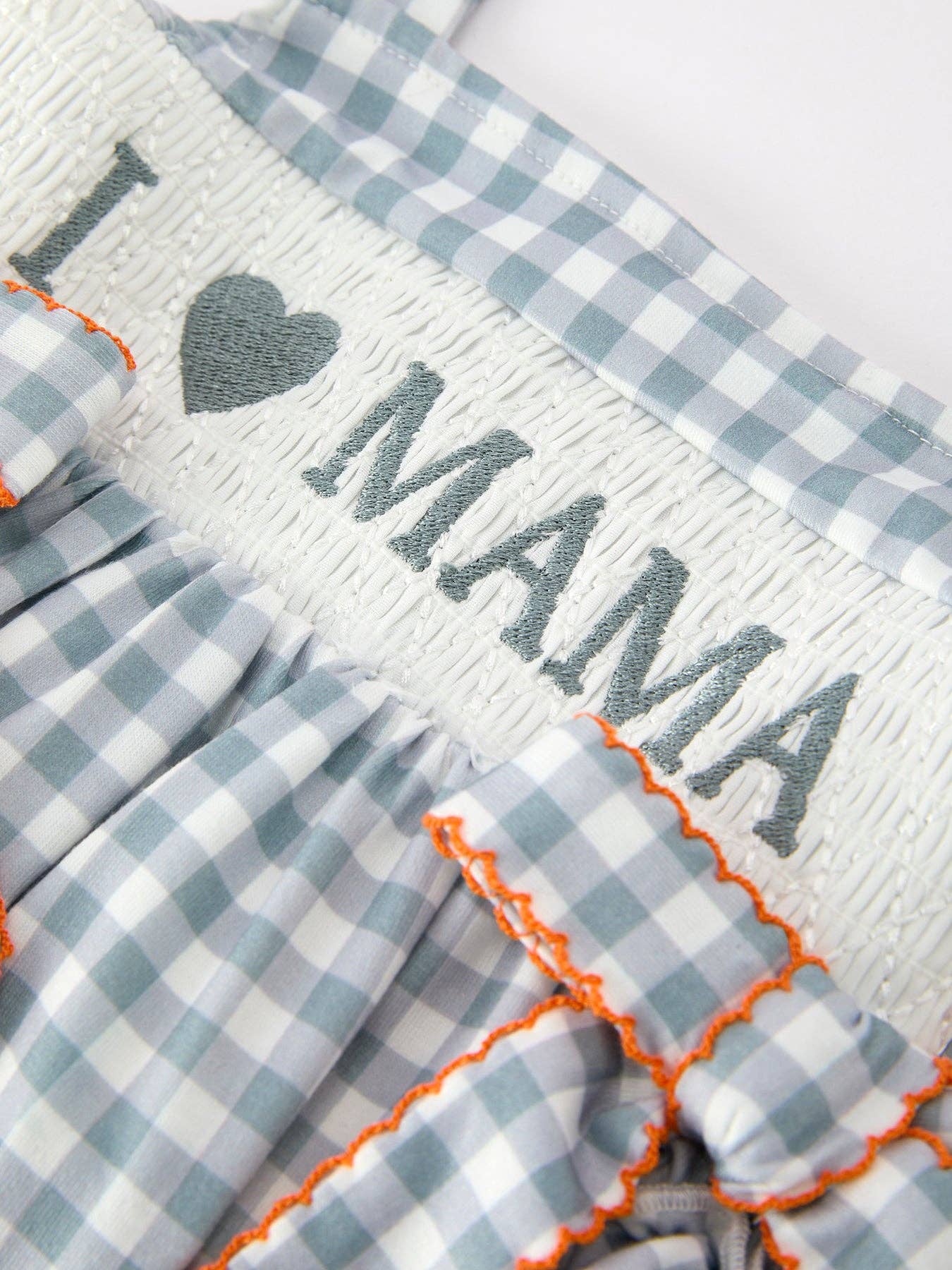 Summer Plaid Smocked “I ❤ MAMA” Girls Romper