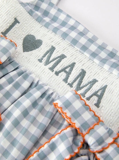Summer Plaid Smocked “I ❤ MAMA” Girls Romper