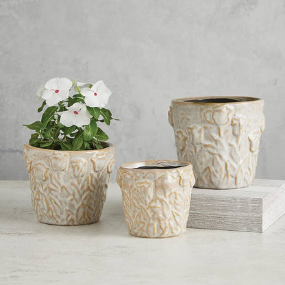 Floral Textured Design White Ceramic Pot - 2 Sizes