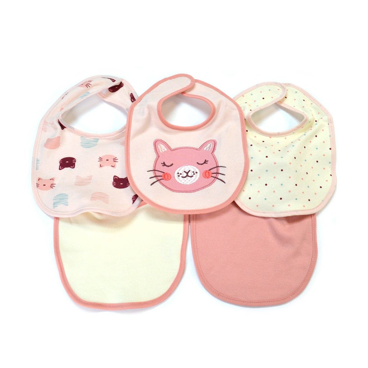 Kitty Love Soft Cotton Embroidered Baby Bibs - 5 Pack