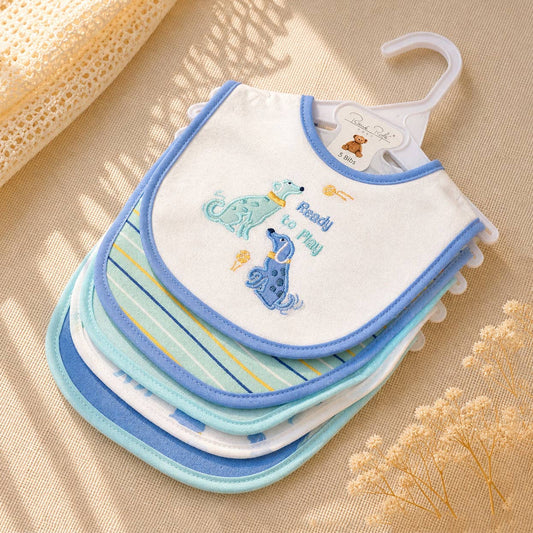 Soft Cotton Dog Theme Embroidered Baby Bibs - 5 Pack