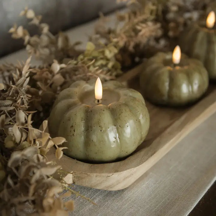 Green Flameless Pumpkin Shaped Candle - Size Options
