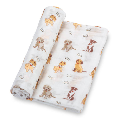 Baby Muslin Swaddle Blanket Woof Woof Dog Theme
