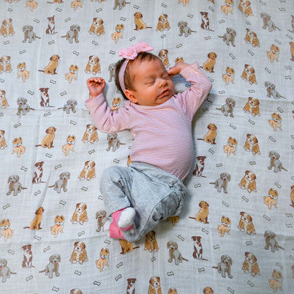 Baby Muslin Swaddle Blanket Woof Woof Dog Theme