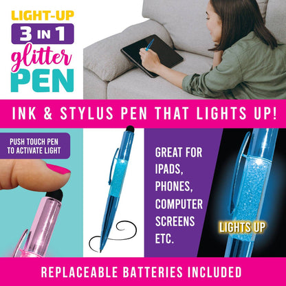 So Much Fun! 3-IN-1 Light Up Glitter Pen - Ballpoint