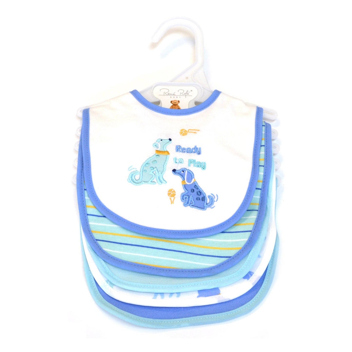 Soft Cotton Dog Theme Embroidered Baby Bibs - 5 Pack