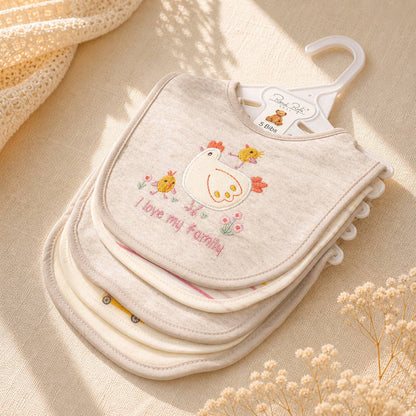 Chicken Pattern Soft Cotton Embroidered Baby Bibs - 5 Pack