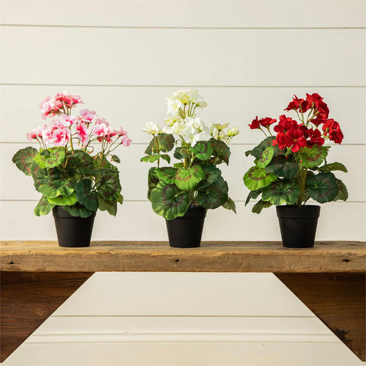 Potted Faux Geranium - 3 Color Options