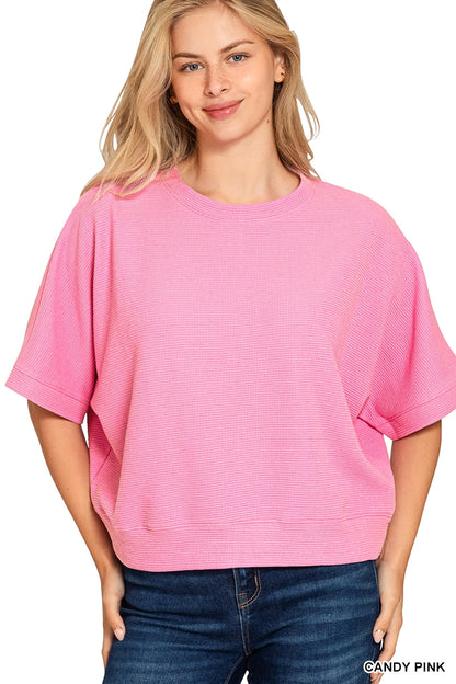 Double Knit Banded Bottom Short Sleeve Top