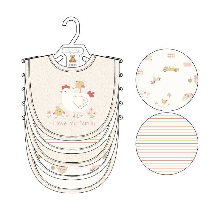 Chicken Pattern Soft Cotton Embroidered Baby Bibs - 5 Pack