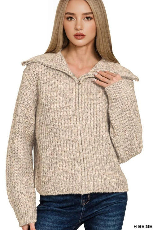 High Neck Full Zip Sweater