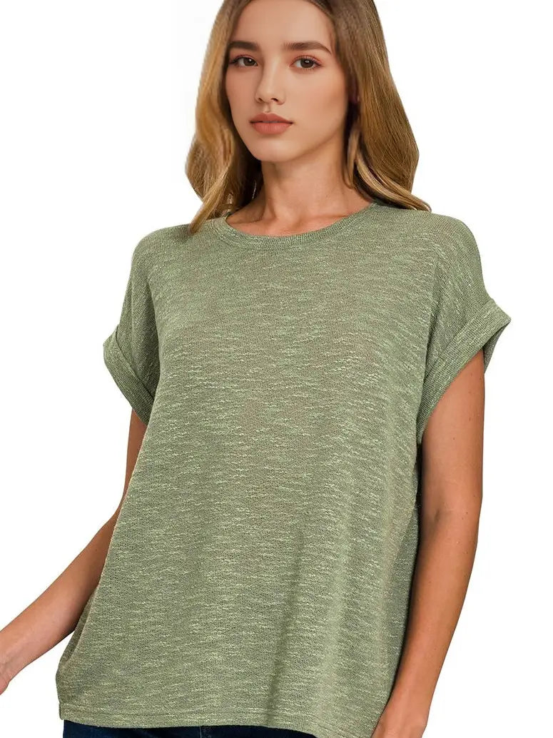 Rolled Sleeve Hacci Sweater Top