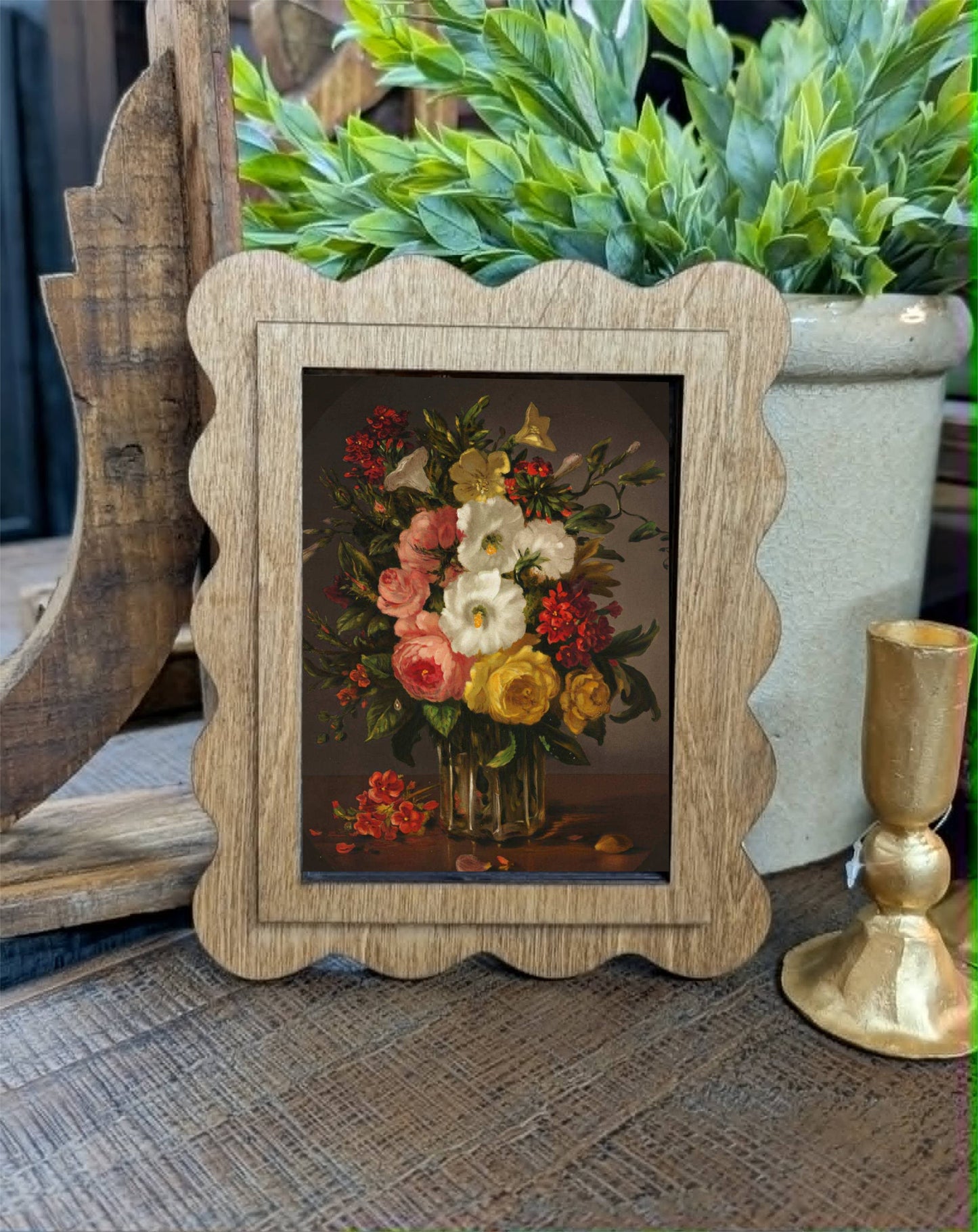 Scallop Vintage Dark Floral Framed Canvas Art