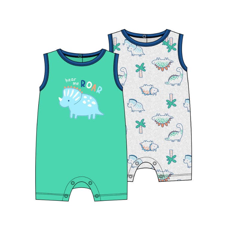 2pcs Set Hear Me Roar Baby Sleeveless Rompers