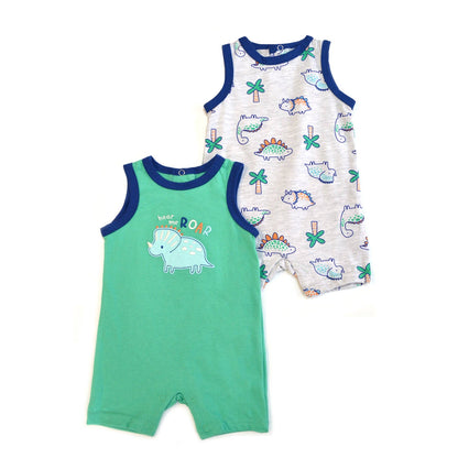 2pcs Set Hear Me Roar Baby Sleeveless Rompers