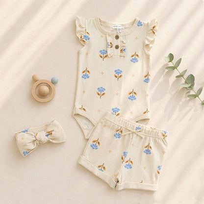 Baby Girl Sleeveless Top and Shorts Set with Matching Headband