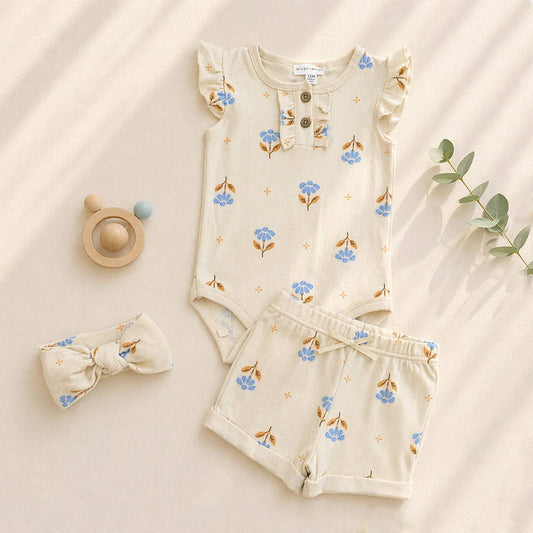 Baby Girl Sleeveless Top and Shorts Set with Matching Headband
