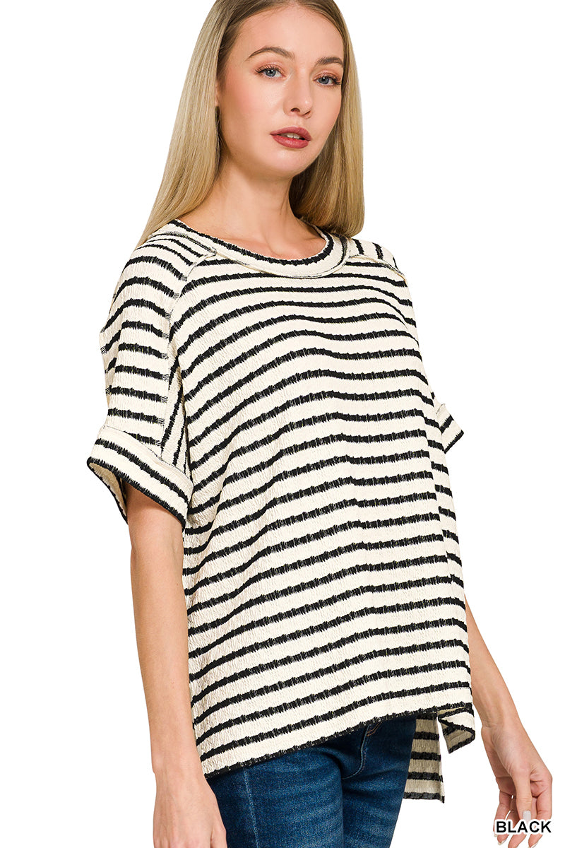 Striped Short Sleeve Hi-Low Tee - Color Options