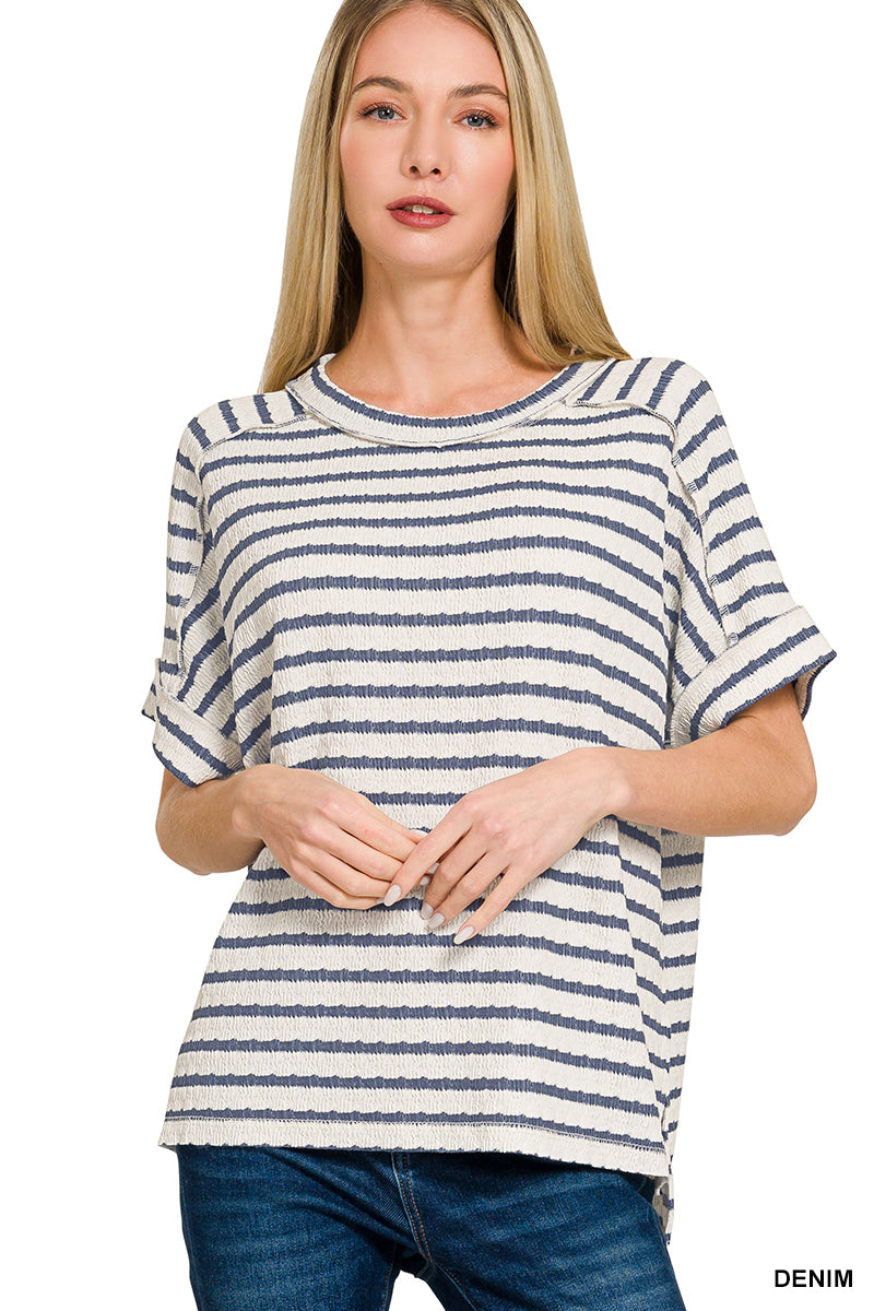 Striped Short Sleeve Hi-Low Tee - Color Options