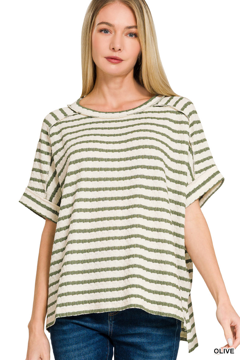 Striped Short Sleeve Hi-Low Tee - Color Options