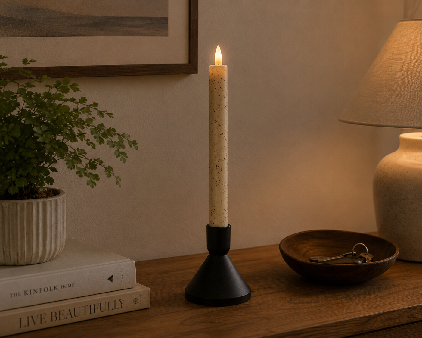 Rustic Cream 3D Flameless Taper Candle - 9.5"