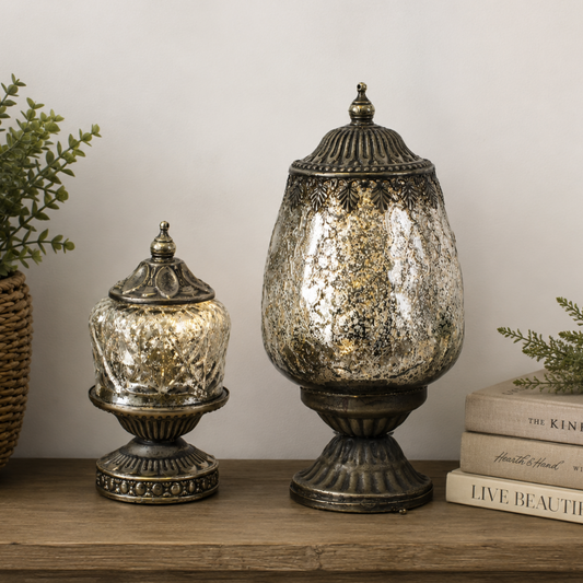 Mercury Glass Lighted Pedestal - Two Size Options