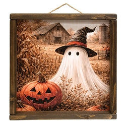 Witchy Harvest Ghost and Jack on the Farm Framed Print