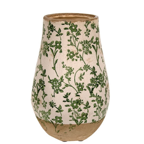 Cottage Bloom Green Floral Ceramic Vase