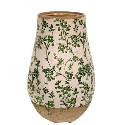 Cottage Bloom Green Floral Ceramic Vase