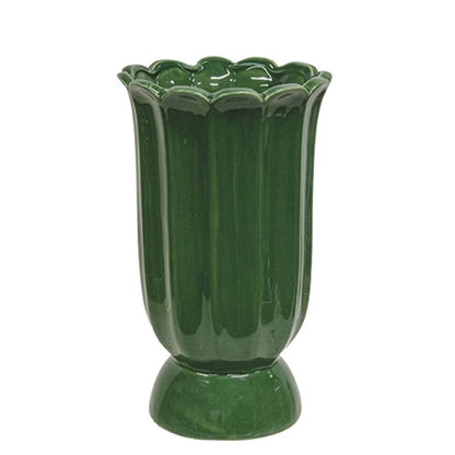 Dark Green Scalloped Ceramic Vase