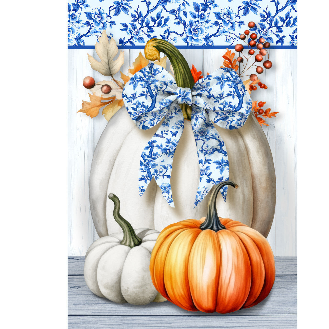 Blue and White Pumpkins Garden Flag