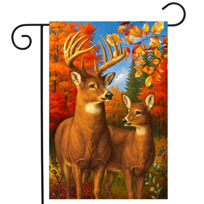 Autumn Deer Pair Garden Flag