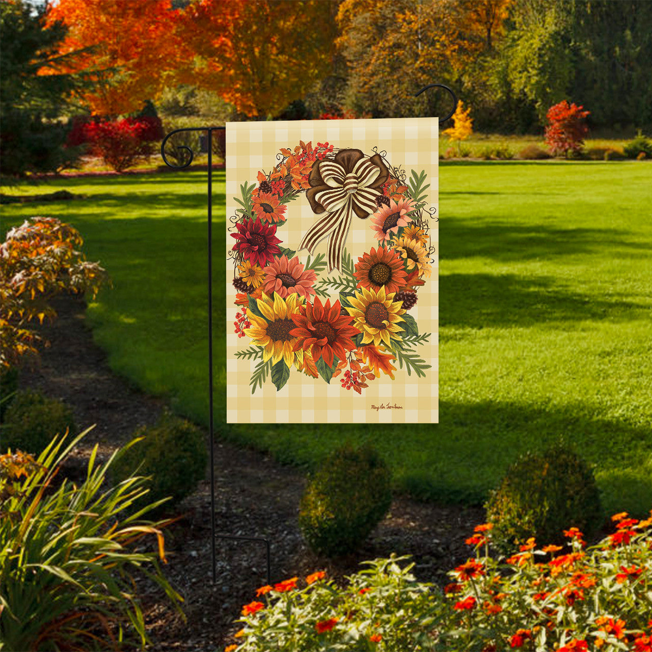 Harvest Sunflower Wreath Garden Flag