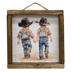 Two Little Cowboys Framed Print  8" x 8"