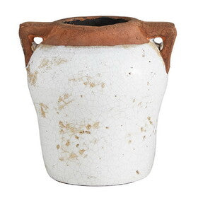 Terracotta and White Ceramic Pot with Two Handles - 2 Sizes