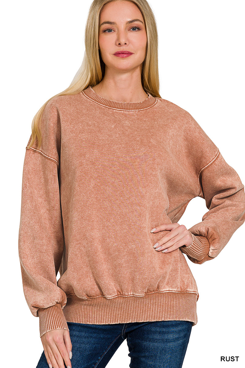 Acid Washed Fleece Oversized Pullover