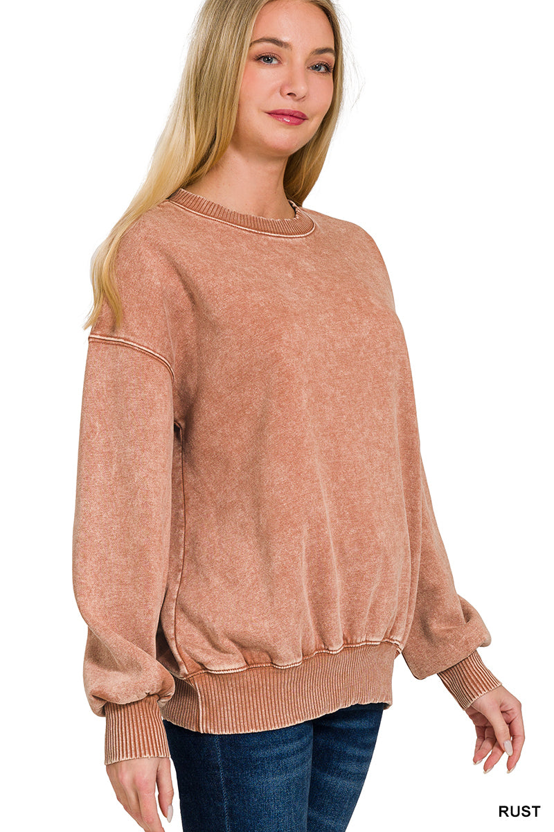 Acid Washed Fleece Oversized Pullover