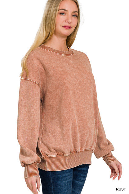 Acid Washed Fleece Oversized Pullover