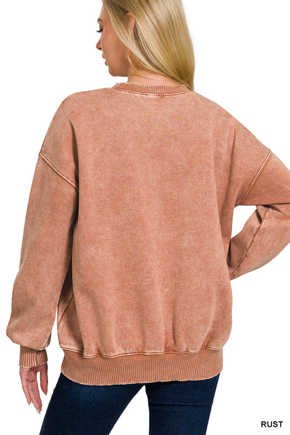 Acid Washed Fleece Oversized Pullover