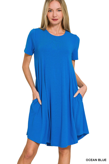 Short Sleeve Round Hem A-line Dress