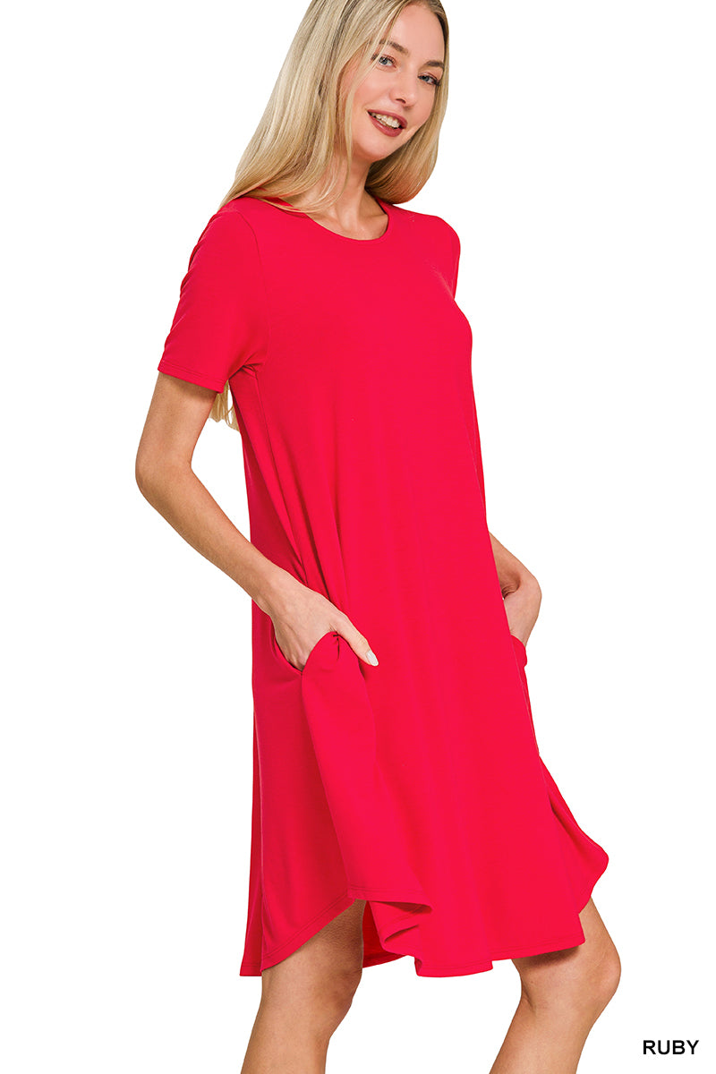 Short Sleeve Round Hem A-line Dress